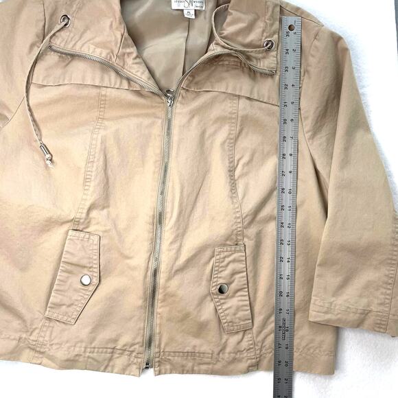 Studio Works Petite Lined Khaki Tan Zip Up Light Coat Jacket Women's Size PL - Picture 8 of 11